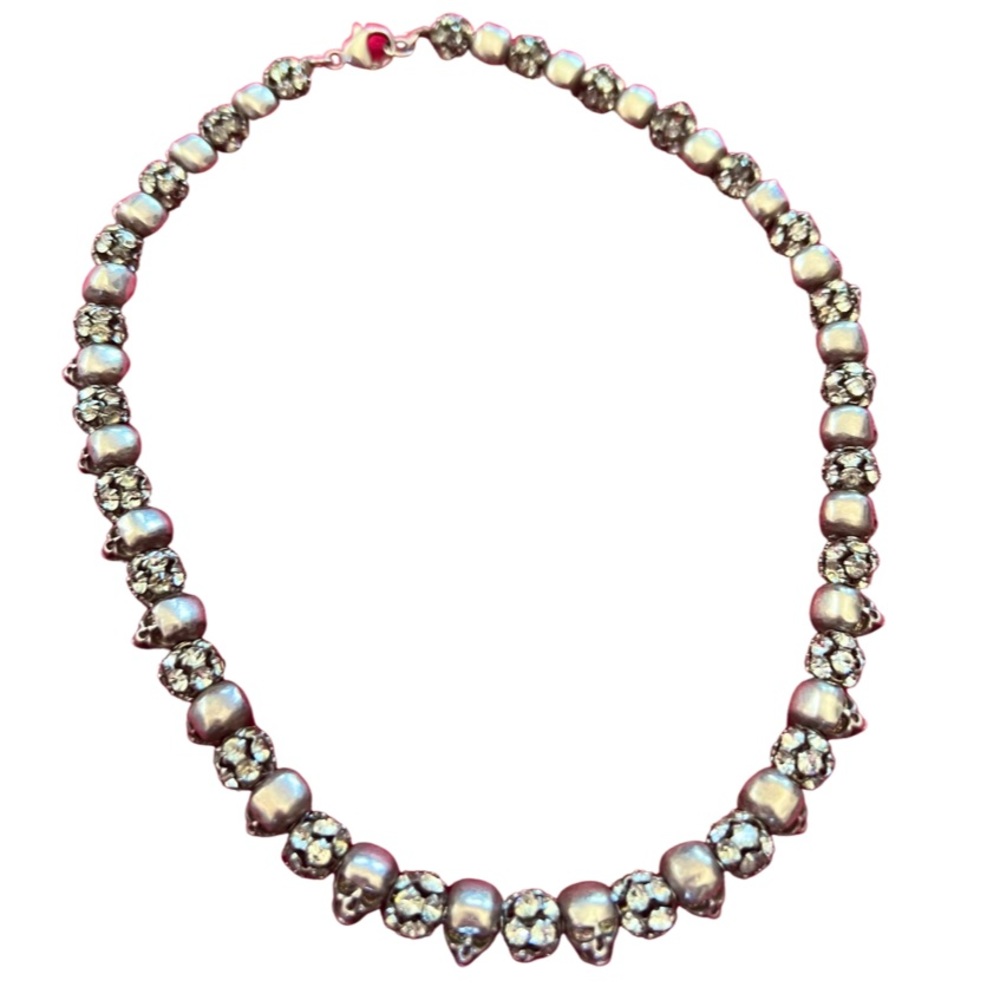 Tom Binns skull and rhinestone beaded necklace RARE!